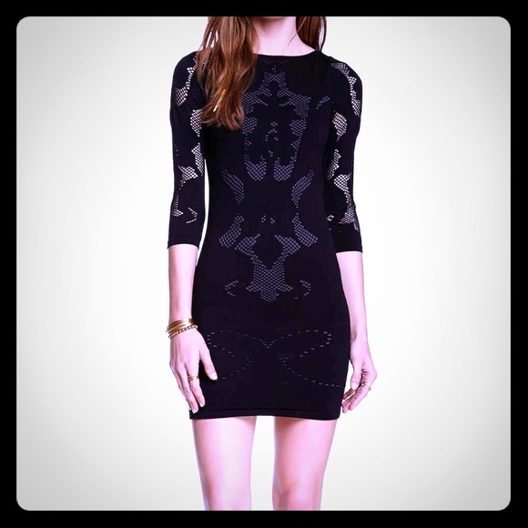 Free People black seamless mesh  tunic dress