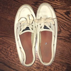 White cotton Sperry boat shoes