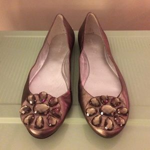 Bronze leather flats with rhinestones