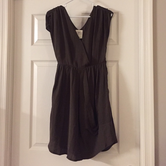 Anagram army green faux wrap silk dress