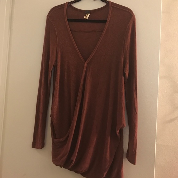 Free people long sleeve burgundy wrap top