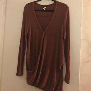 Free people long sleeve burgundy wrap top