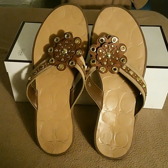 Coach leather flip flops