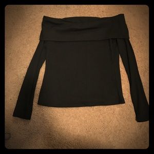 Black ribbed off the shoulder top.