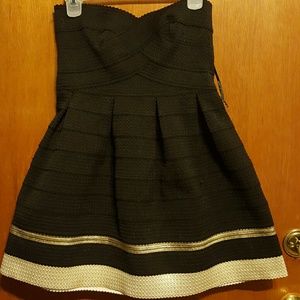 Bandage strapless black and gold cocktail dress