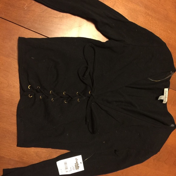 Black long sleeved lace up front crop top