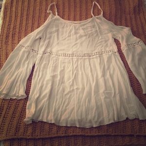 Cut out shoulder white blouse