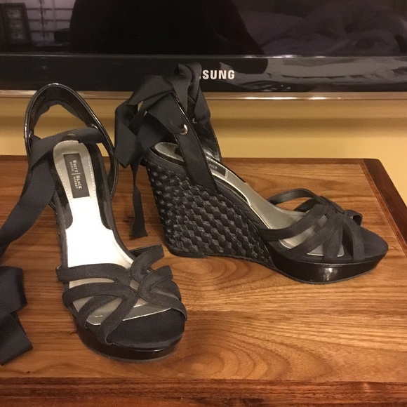 White House Black Market Black wedges.  Tie up.
