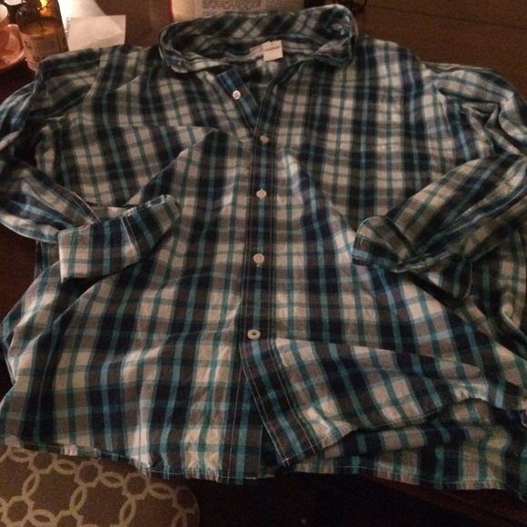 Men's XL blue white and brown button down