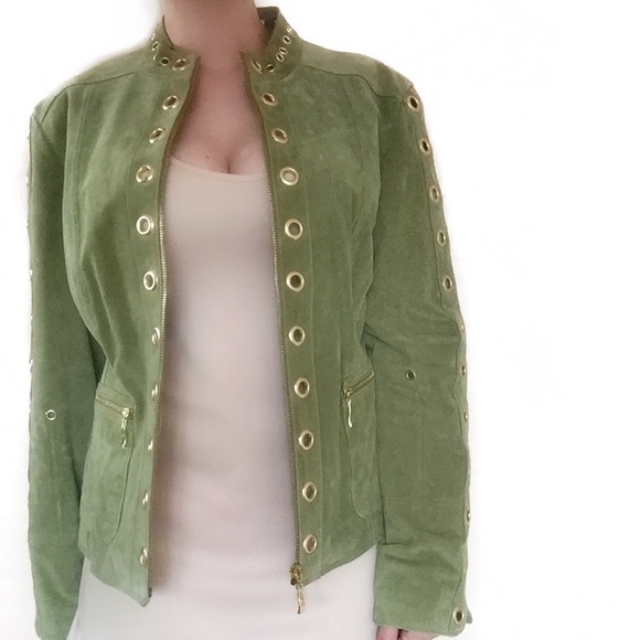 • Green Leather Jacket • - Picture 2 of 3