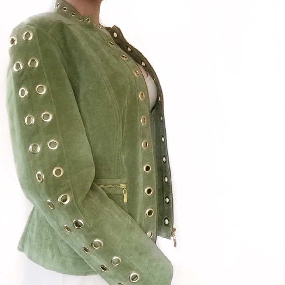 • Green Leather Jacket • - Picture 3 of 3