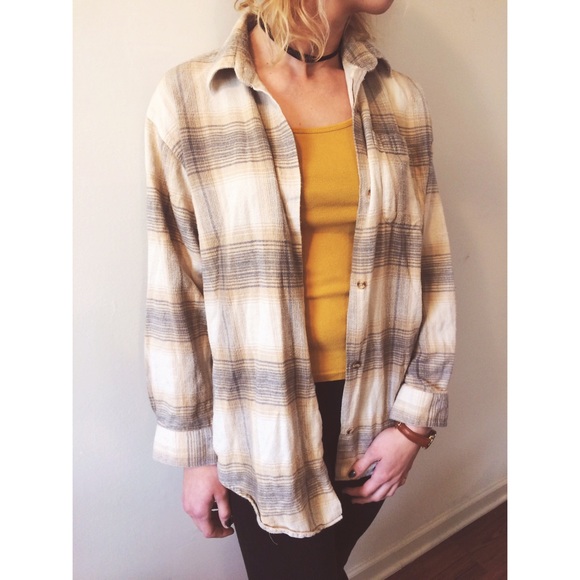 Vintage Tops - Vintage Sand Plaid Flannel
