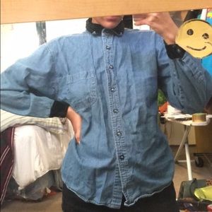 Denim Velvet Collar Button Up