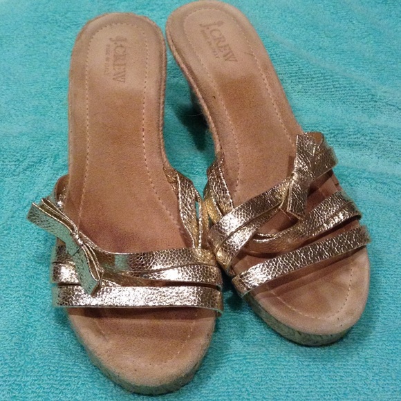J Crew Gold Leather Wedges