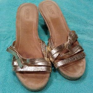 J Crew Gold Leather Wedges