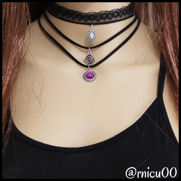 •Last 1•Amethyst Gemstone 3pc. Choker Set! - Picture 4 of 8