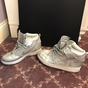 Silver sparkly Nike high tops