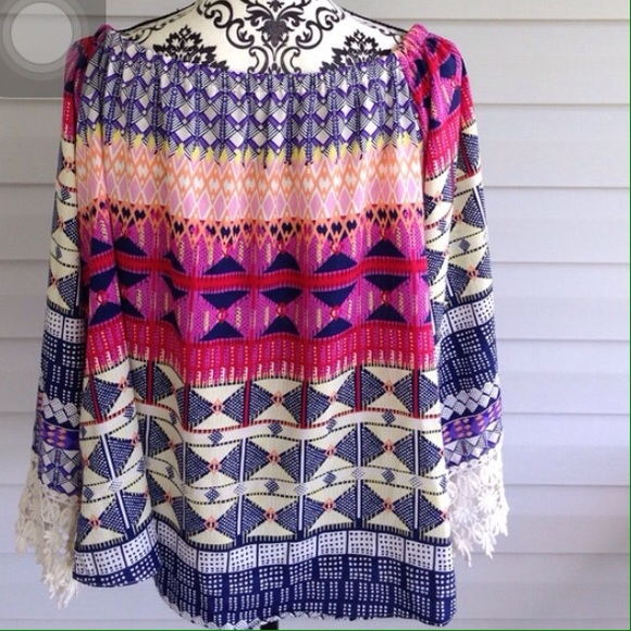 Bohemian Crochet Cuff Like New Tribal Blouse - Picture 3 of 5