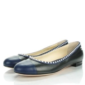 Chanel Lambskin Cap Toe Pearl CC Ballerina Flats