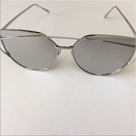 Silver Cateye Mirrored Metal Frame Sunglasses - Picture 4 of 5