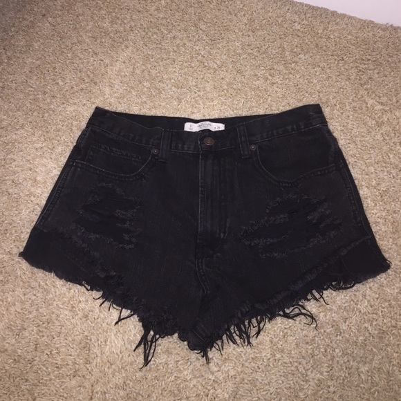 Distressed Black Shorts