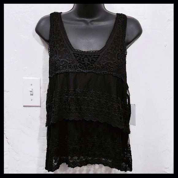 Black Lace Boho Tank Top NWT (S)