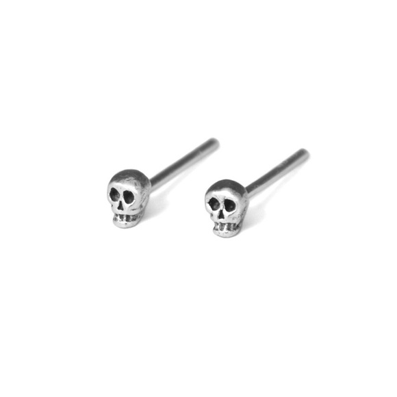 Tiny Sterling Silver Skull Stud Earrings