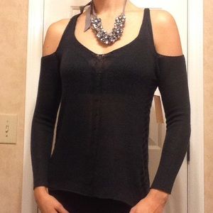 Black cold shoulder sweater