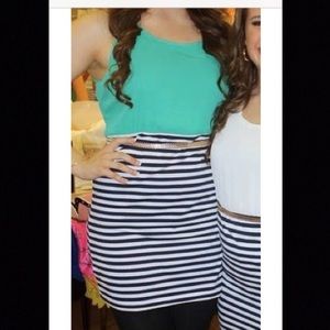 Teal/stripped body con dress - size L - Lulumari