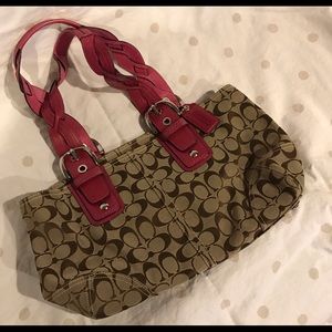 Coach Signature Satchel pink leather straps