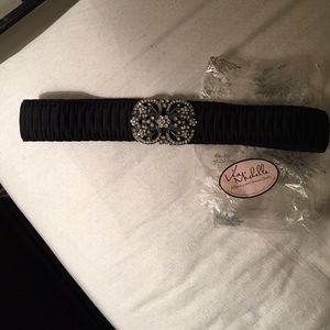 Black stretchy belt with crystal buckle