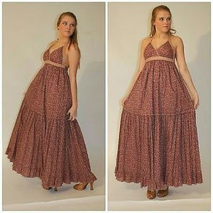 Moda Intl pink floral calico maxi halter dress pra