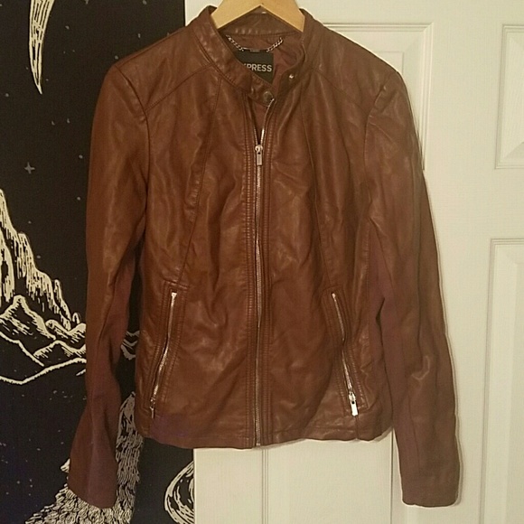 Express Zip Up Brown Leather Jacket