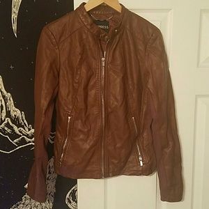 Express Zip Up Brown Leather Jacket