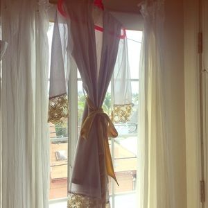 Grey chiffon robe with gold lace trim