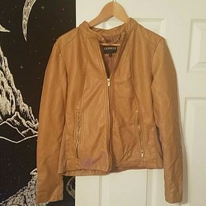 Express Camel Zip Up Leather Jacket