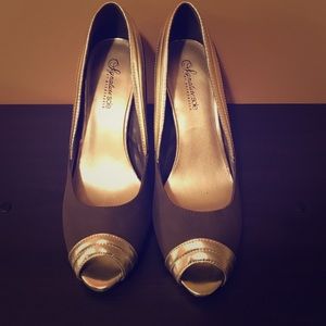 Brown and gold shoes