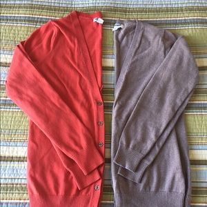 2-for-1 Old Navy Deep-V Sweaters in Coral and Tan