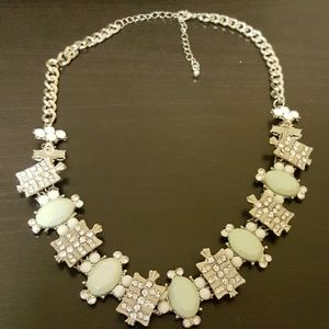 Teal and white sparkly statement necklace