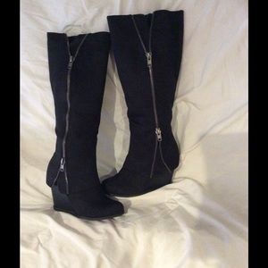 Rampage Black Knee High Wedge Boots