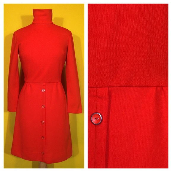 Vintage Orange Turtleneck Sheath Dress, Size Small