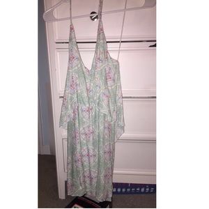 O'Neil Green print halter top dress