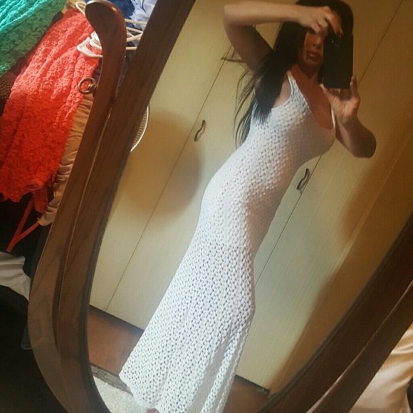 Long white lace maxi dress