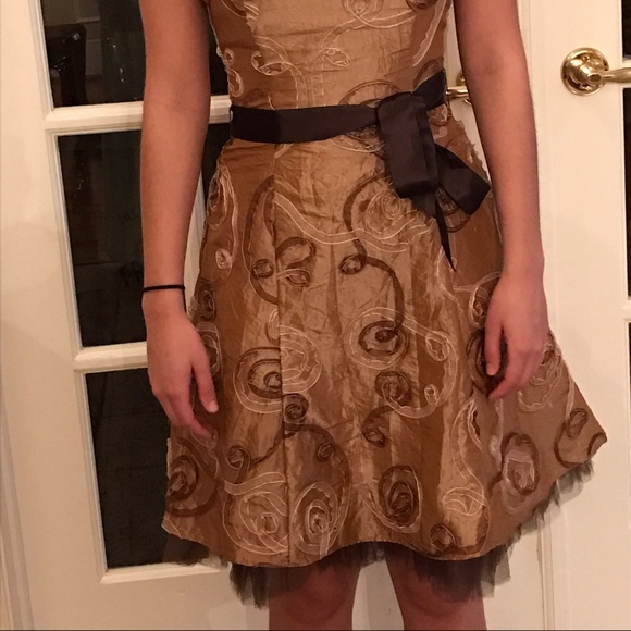 Brown, swirly cocktail dress