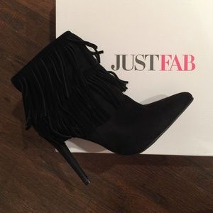 Black fringe heeled booties