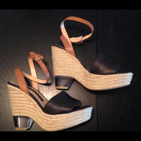 French Connection Wedges - Black and Tan leather