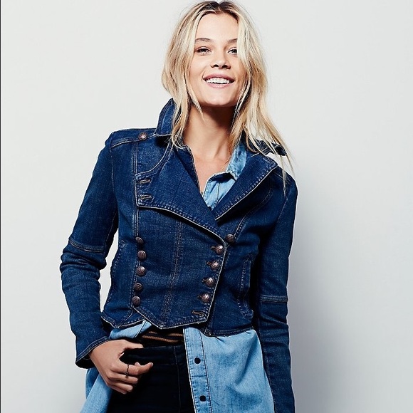 Free People: Denim Military Band Jacket- size med