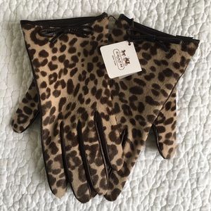 Coach fur topped, silk lined, leather gloves