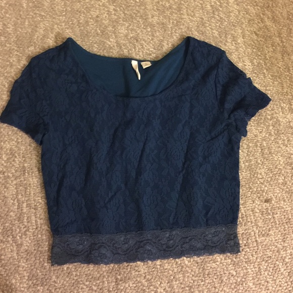 Blue lace crop top
