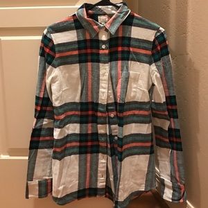 J. Crew green/orange/white flannel